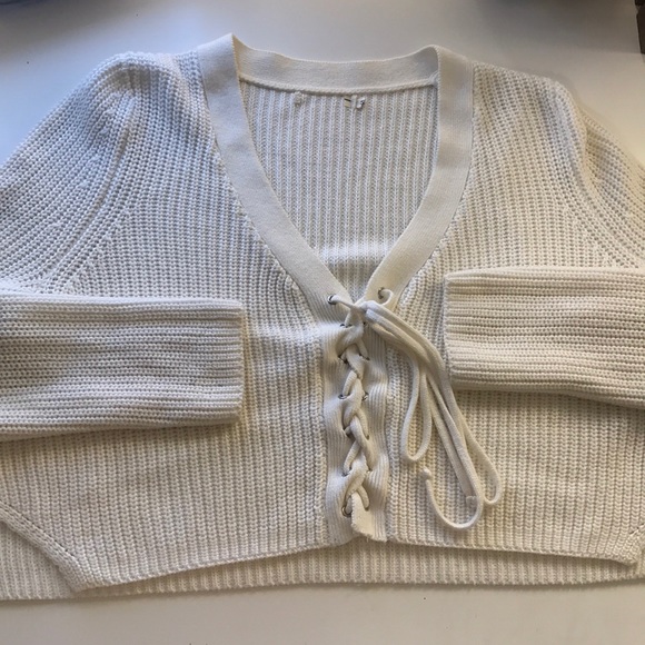 LF cropped lace up sweater - Picture 1 of 5